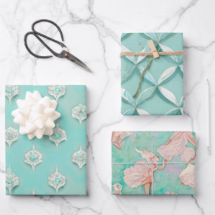 Elegant Vintage Blue Mixed Textures Wrapping Paper Sheet