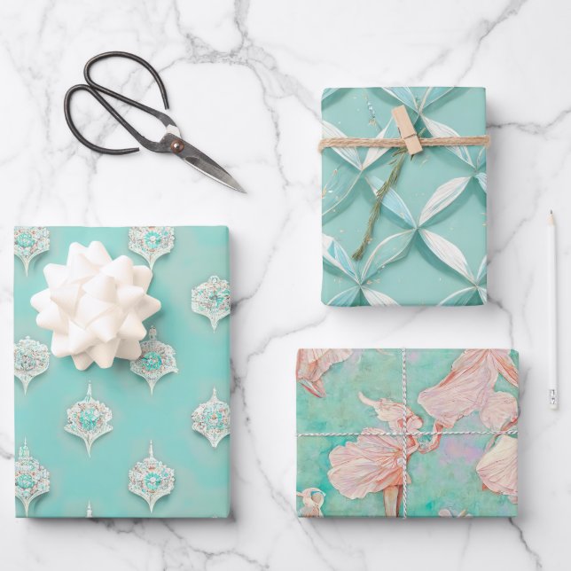 Elegant Vintage Blue Mixed Textures Wrapping Paper Sheet (Front)