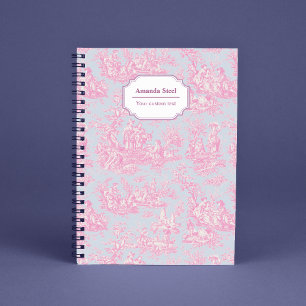 Elegant Vintage Blue Pink French Toile de Jouy Notebook