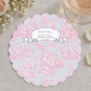 Elegant vintage blue pink toile de jouy paper coaster