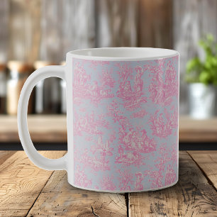 Elegant vintage blue pink toile de jouy romantic  coffee mug