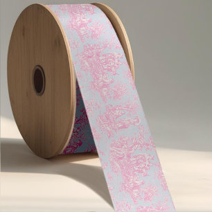Elegant vintage blue pink toile de jouy satin ribbon