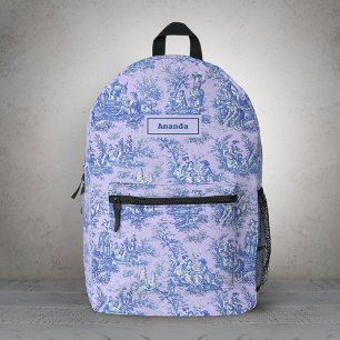 Elegant vintage blue purple toile de jouy printed backpack
