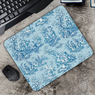 Elegant Vintage Blue Teal French Toile de Jouy Mouse Pad