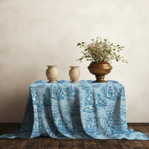 Elegant vintage blue teal toile de jouy printed tablecloth