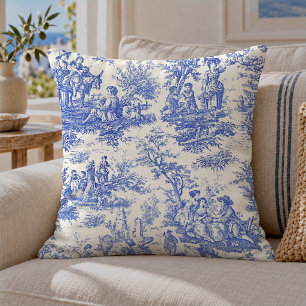Elegant vintage blue toile de jouy cushion