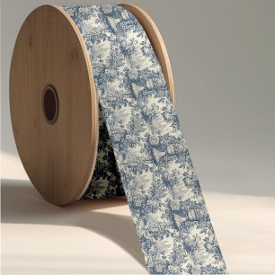 Elegant vintage Blue toile de jouy Grosgrain Ribbon