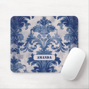 Elegant vintage Blue toile de jouy monogram Mouse Pad