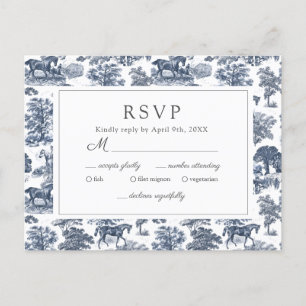 Elegant Vintage Blue Toile Horse RSVP Postcard