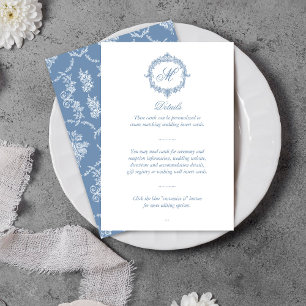 Elegant Vintage Blue Toile Monogram Wedding Enclosure Card