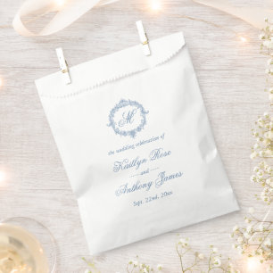 Elegant Vintage Blue Toile Monogram Wedding Favour Bag