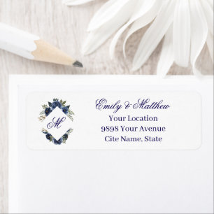 Elegant Vintage Blue Toile Monogram Wedding Return Address Label