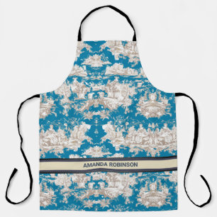 Elegant vintage blue turquoise lake toile de jouy  apron