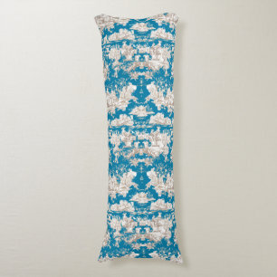 Elegant vintage blue turquoise lake toile de jouy body cushion