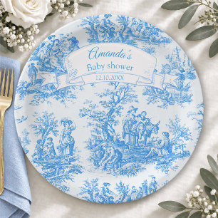 Elegant vintage blue turquoise toile de jouy paper plate