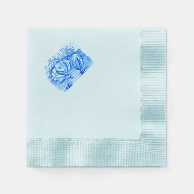 Elegant vintage blue water lilies napkin (Front)