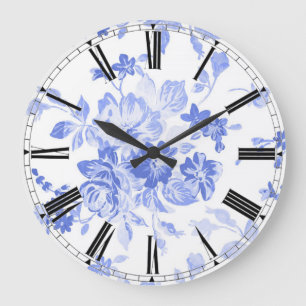 Elegant Vintage Blue White Floral Clock