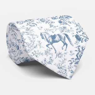 Elegant Vintage Blue White Horse Floral Pattern Tie