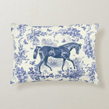 Elegant Vintage Blue White Horse Floral Toile