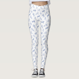 Elegant Vintage Blue White Toile Horseback Riding Leggings