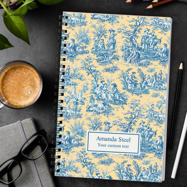 Elegant vintage blue yellow toile de jouy notebook (Creator Uploaded)