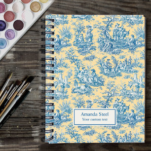 Elegant vintage blue yellow toile de jouy small notebook