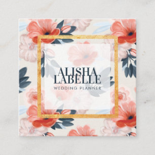 Elegant Vintage Blush Florals Gold Portait Frame Square Business Card