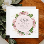 Elegant Vintage Blush Pink Floral 18th Birthday Invitation<br><div class="desc">Elegant modern botanical/garden-style blush pink watercolor vintage floral (roses) and painted green leaves on square white 18th birthday invitation.  Text,  font,  font size and colour are completely customisable,  so this card can be customised to perfectly suit your needs.</div>