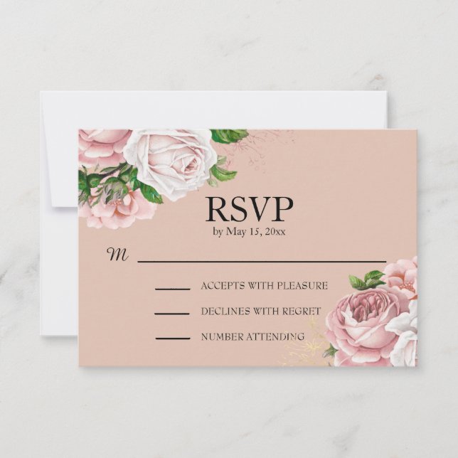 Elegant Vintage Blush Pink Floral Wedding RSVP (Front)