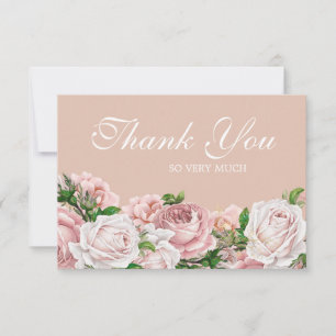 Elegant Vintage Blush Pink Roses Thank You Card