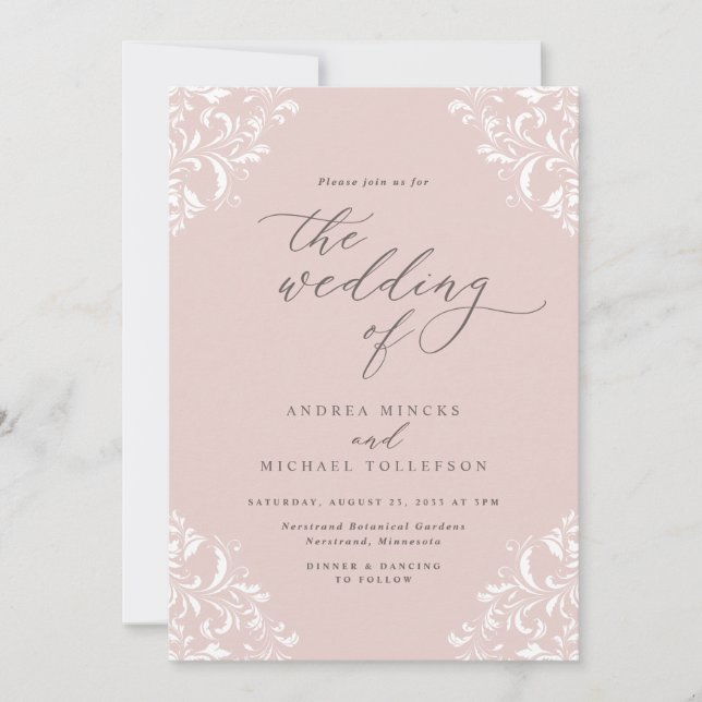 Elegant Vintage Blush Pink Wedding Invitation (Front)