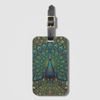 Elegant vintage bohemian peacock design luggage tag