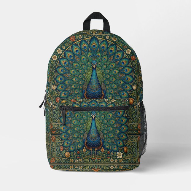 Elegant vintage bohemian peacock design printed backpack (Front)