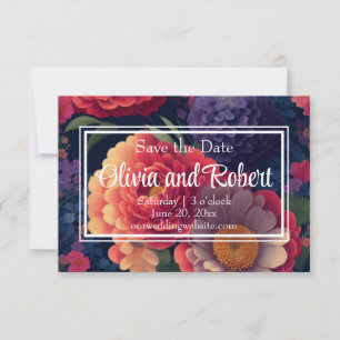 Elegant vintage boho orange red purple floral save the date