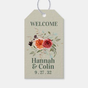 Elegant Vintage Boho Red Orange Grey Gift Tags