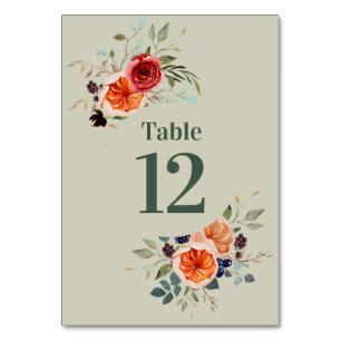 Elegant Vintage Boho Red Orange Grey Table Number