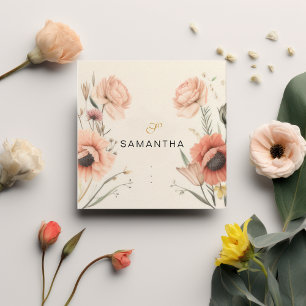 Elegant Vintage Boho Terracotta Floral Peach Square Business Card