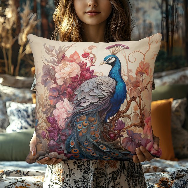 Elegant Vintage Boho Victorian Decoupage Peacock Cushion (Creator Uploaded)