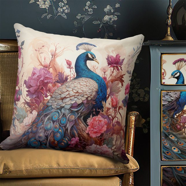 Elegant Vintage Boho Victorian Decoupage Peacock Cushion (Creator Uploaded)