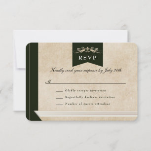 Elegant Vintage Book Cover Theme Wedding RSVP Card