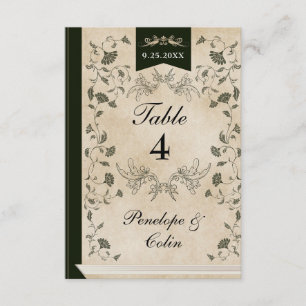 Elegant Vintage Book Cover Wedding Table Number
