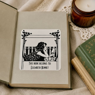 Elegant Vintage Bookplate Square Sticker