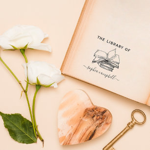 Elegant Vintage Books Custom Name From The Library Rubber Stamp