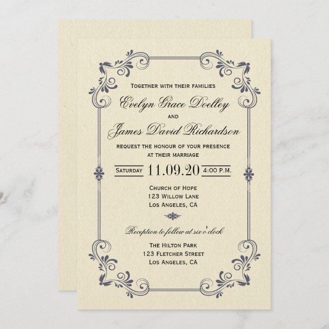 Elegant Vintage Border Wedding Invitation (Front/Back)