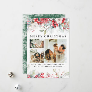 Elegant Vintage Botanical Berries Green Christmas Holiday Card