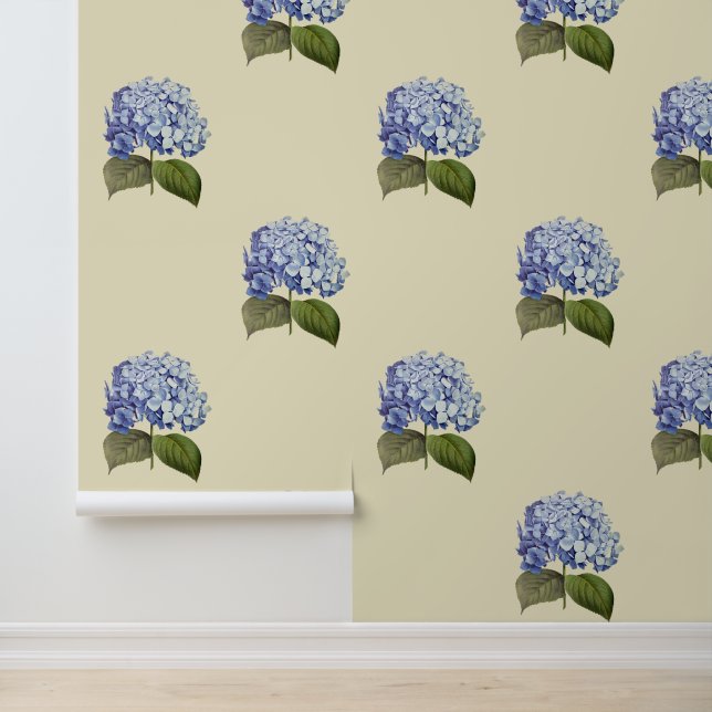 Elegant Vintage Botanical Blue Hydrangea Flower Wallpaper (Application)