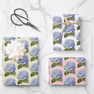 Elegant Vintage Botanical Blue Hydrangea Flower Wrapping Paper Sheet