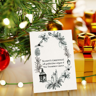 Elegant Vintage Botanical Christmas Corporate Holiday Card