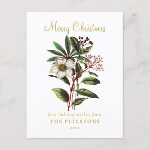 Elegant Vintage Botanical Christmas Rose Flower Postcard