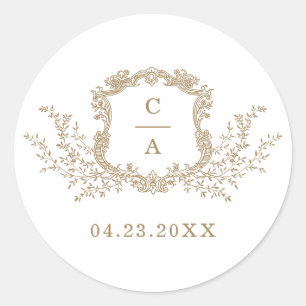 Elegant Vintage Botanical Crest Envelope Classic R Classic Round Sticker